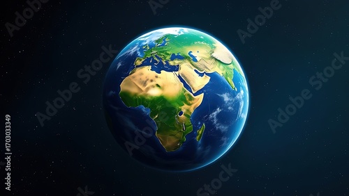 A vibrant green Earth globe floating among stars in a cosmic setting.