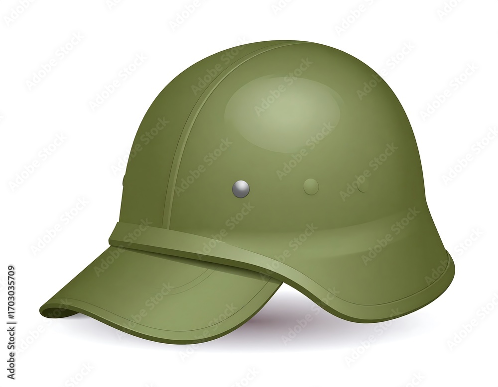 Fototapeta premium Vector illustration of a green military helmet with white background shadow