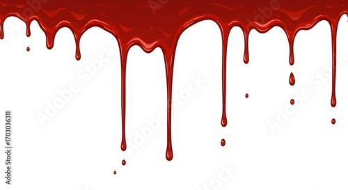 Dripping Crimson: Stylized Blood Drips on White Background, Horror Theme