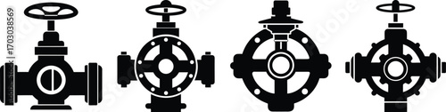 Industrial valve handles silhouettes set collection vector
