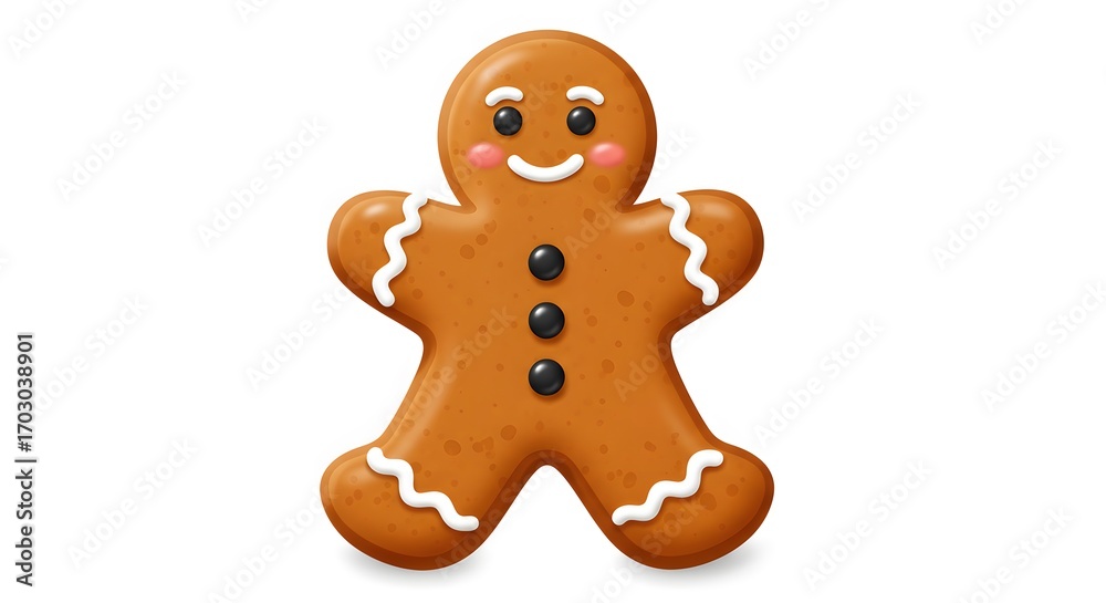 Obraz premium Festive Gingerbread Man Cookie with Icing and Button Details on White