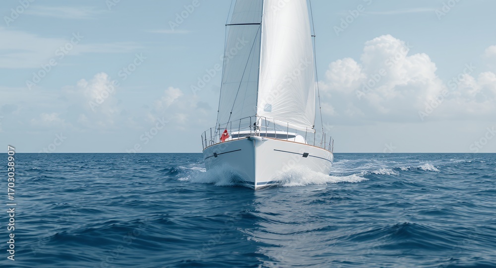 Fototapeta premium Sailing yacht at sea under full sail, ocean cruise, summer day