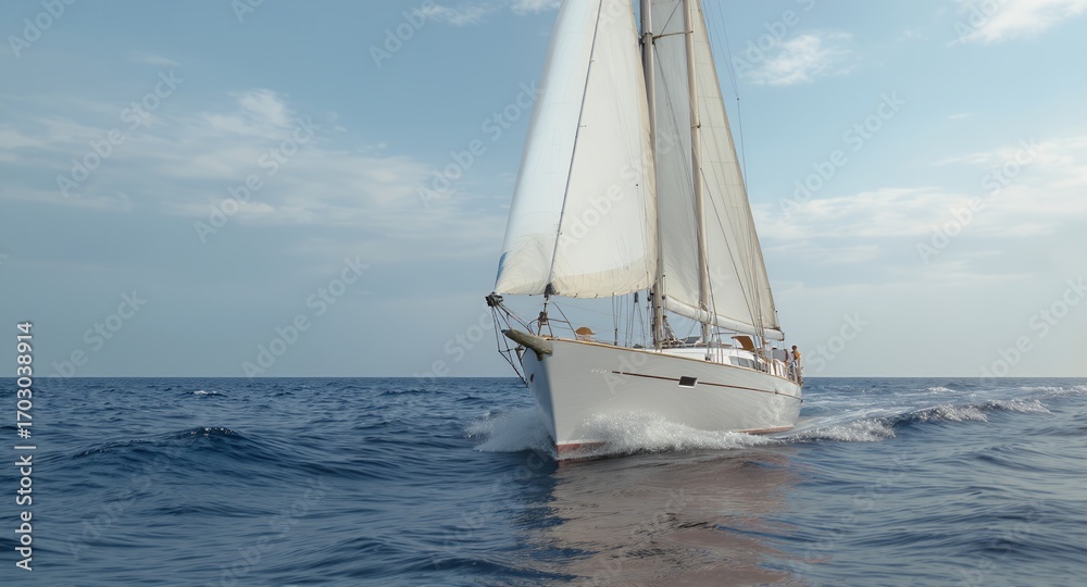 Fototapeta premium Sailing yacht cruising on the open ocean under full sail