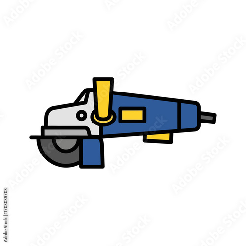 Angle grinder cuts material industrial application