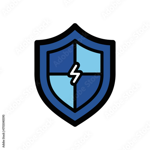 Blue shield icon defends lightning protection vector
