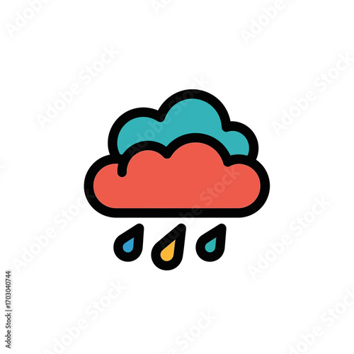 Stylized cloud releases rain flat design weather