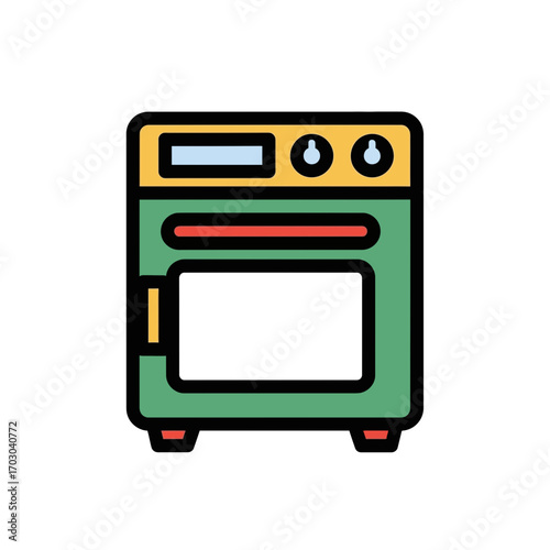 Green oven cooks food in kitchen appliance design