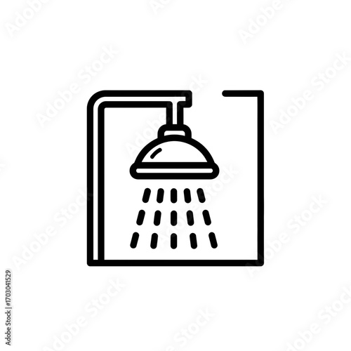 Shower releases droplets in bathroom monochrome icon