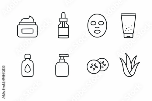 Minimalist line icons of organic facial care products