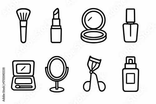 Minimalist line icons of beauty and makeup products