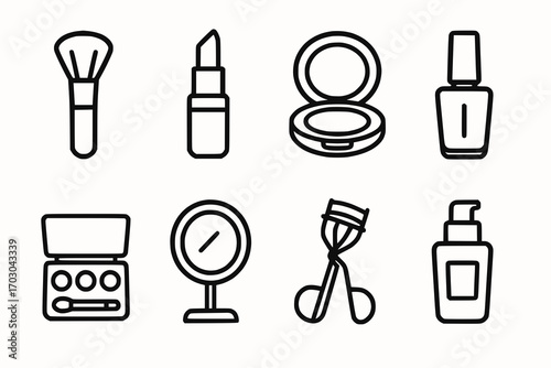 Minimalist line icons of beauty and makeup products