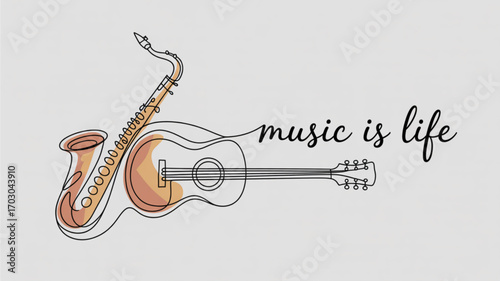 Music is life guitar saxophone musical instruments band orchestra jazz rock country pop song melody tune