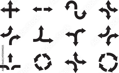 Black Arrows Indicating Direction and Movement Keywords: arrow, direction, movement, navigation, pointer, sign, symbol, icon, graphic, design, black