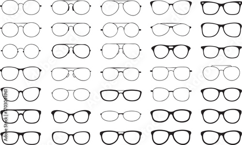 Collection Of Eyeglasses And Spectacle Frames In Various Styles Keywords: eyeglasses, spectacles, glasses, frames, eyewear, optical, vision, lenses
