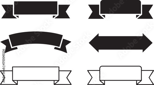 Collection of Six Black and White Ribbon and Banner Icons Keywords: ribbon, banner, label, tag, badge, award, scroll, header, title, design, graphic