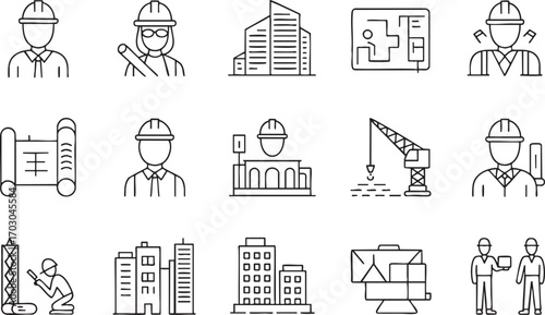 Construction and Architecture Icons Set Engineers Buildings Crane Blueprint Keywords: construction, architecture, icons, set, engineer, architect