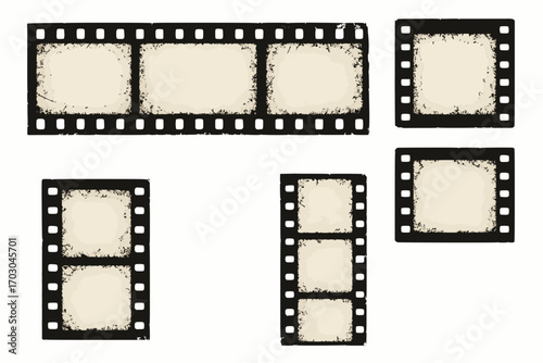 Old vintage film strip set with grunge textures, scratches, and retro movie frames