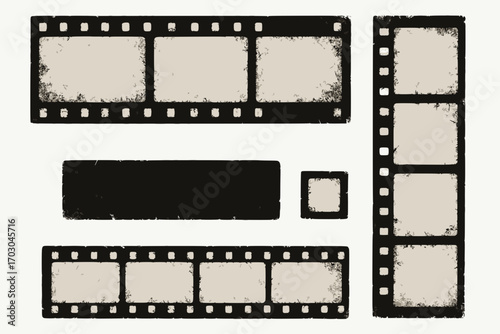 Old vintage film strip set with grunge textures, scratches, and retro movie frames