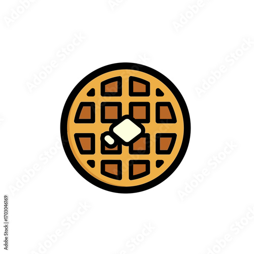 Round waffle shows butter topping breakfast meal