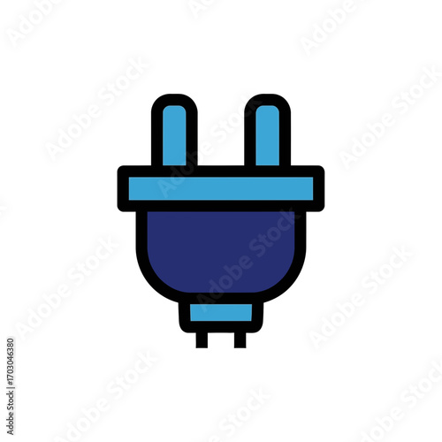 Blue plug connects electricity on white background