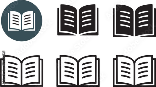 Open book icons in various styles and colors representing education and knowledge learning