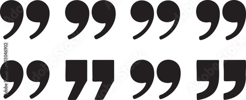Set of Black Quotation Mark Icons and Punctuation Symbols Keywords: quotation marks, quote, punctuation, symbol, icon, text, speech, dialogue