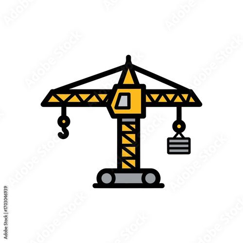 Yellow crane lifting cargo outdoors construction