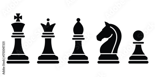 Chess piece silhouettes for smart strategy board game isolated on white background