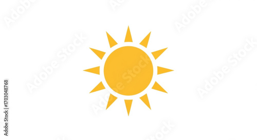 Bright yellow sun with sharp rays, radiating warmth and energy, symbolizing summer, joy, and positive vibes for all