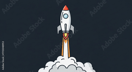 Rocket launch illustration, symbolizing ambition, progress, and new beginnings, perfect for startup, innovation, and technology concepts