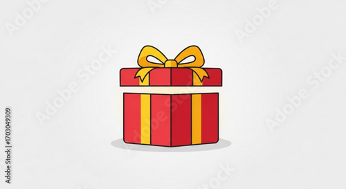 A red gift box with a yellow ribbon, , perfect for celebrating birthdays, holidays, or special occasions with joy and surprise