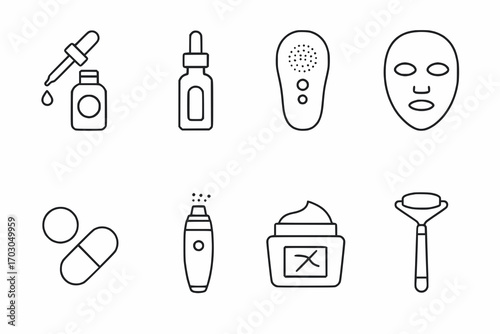 Minimalist line icons of advanced cosmetic and beauty tech