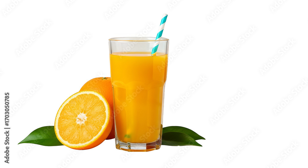 Fototapeta premium Vibrant orange juice splash with striped straw