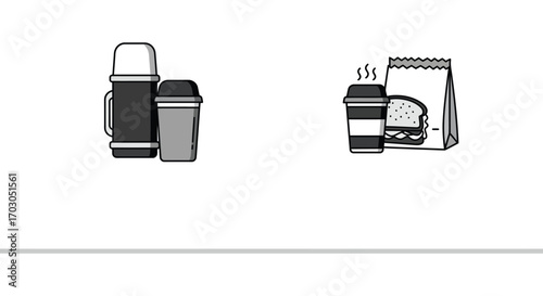 coffee thermos and bag side by side illustration