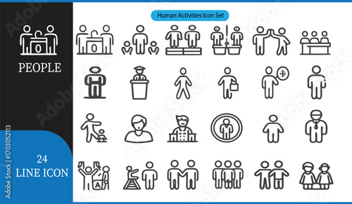Community and Human Professions Line Icons Set  24 Outline Vector Icons for People, Groups, and Social Design