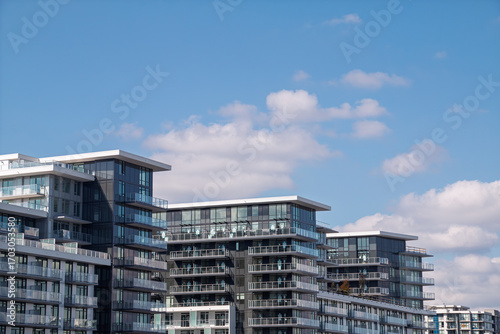 Modern apartment buildings in Richmond, BC, Canada.