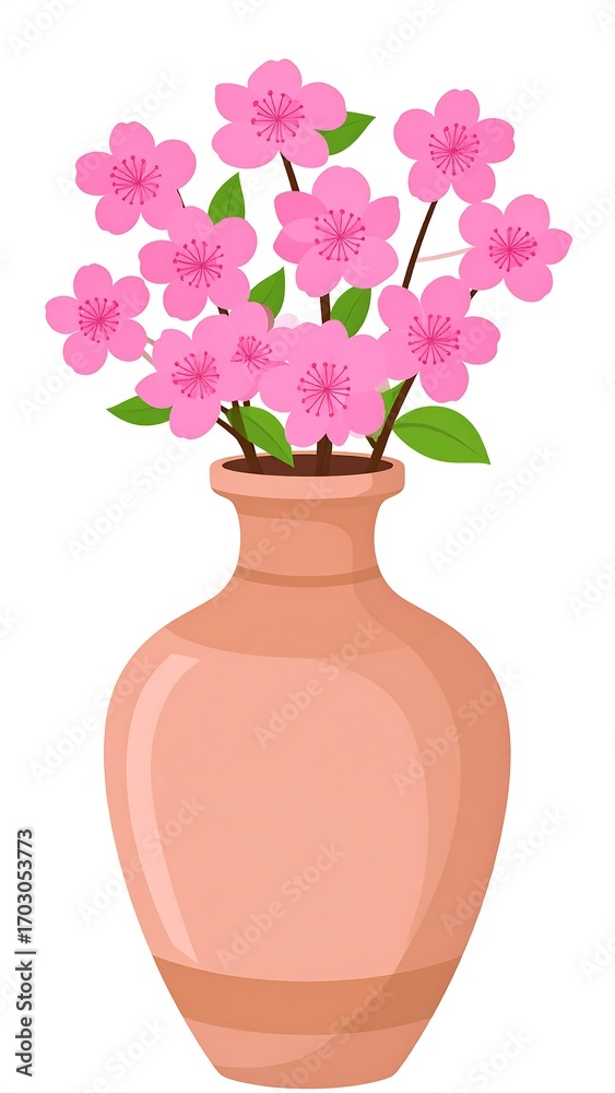 Naklejka premium Pink blossoms in a terracotta vase