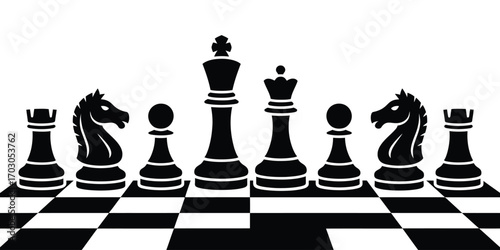 Chessboard with classic black and white game pieces for strategy
