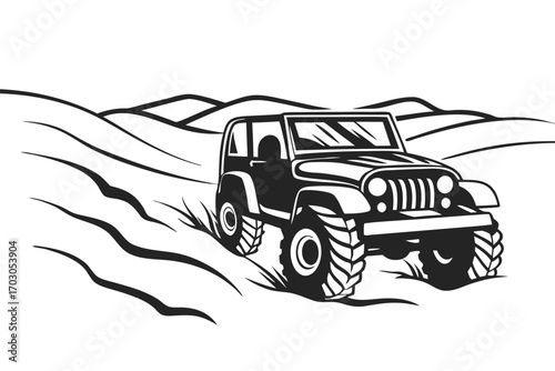 Black And White Off Road Vehicle Car On Hill With White Background