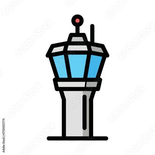 Airport tower oversees airport operations center view