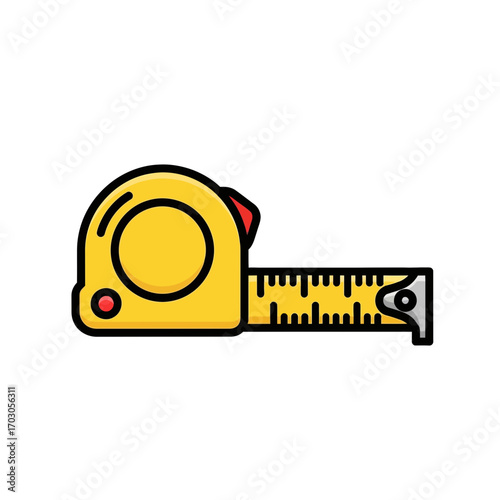 Yellow tape measure extends outward measuring space isolated