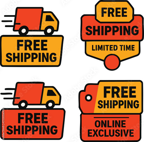 Vector Illustration Set of Free Shipping Badges and Icons.