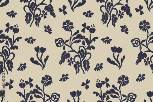 Ikat floral paisley embroidery seamless pattern on background. Ikat ethnic flower oriental pattern traditional. Aztec style abstract vector illustration. design for ikat floral fashion fabric,clothing