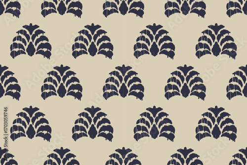 Carpet ikat floral pattern,fabric pattern on navy blue background vector illustration.Ikat ethnic oriental embroidery.Aztec style,abstract background.design for texture,clothing,decoration,carpet,rug.