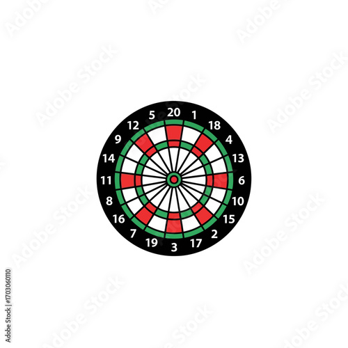 Circular dartboard shows scores on a white backdrop