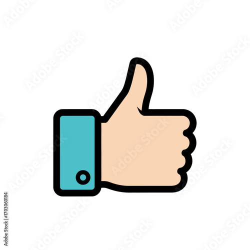 Hand gesture presents thumbs up approval graphic