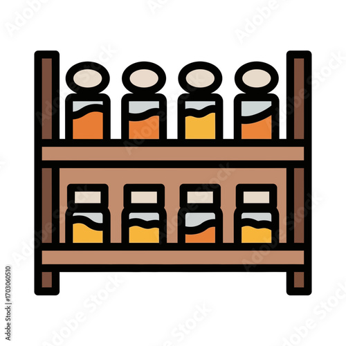 Spice jars sit shelves kitchen storage seasoning