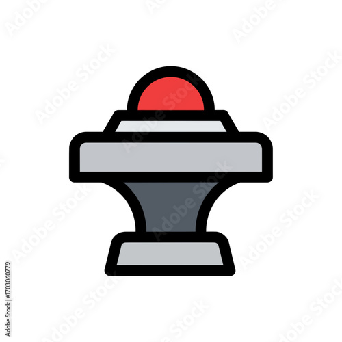 Red dome flashes atop silver machine warning