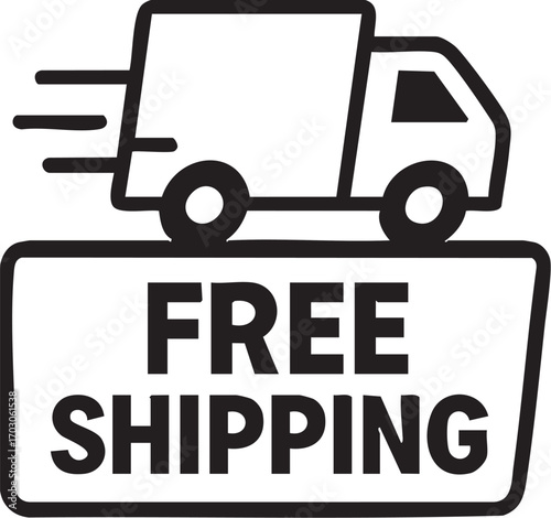 Free Shipping Icon with Delivery Truck and Text.