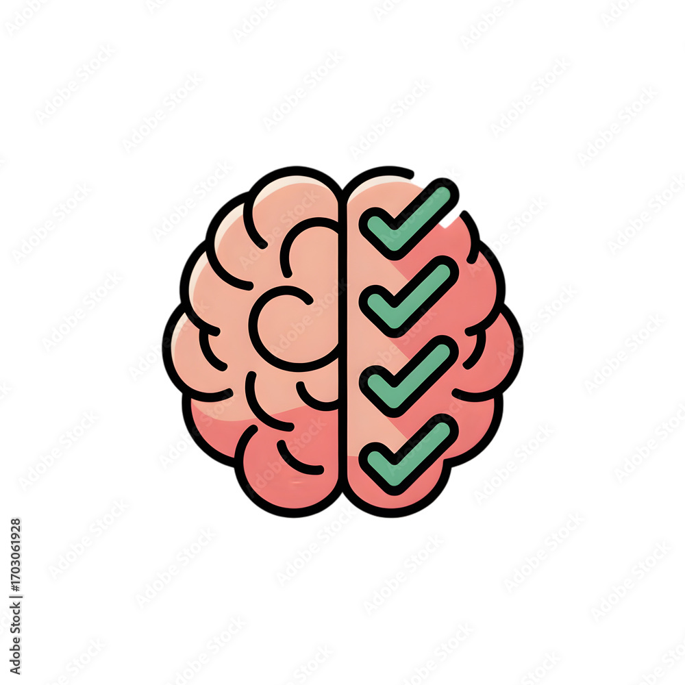 Fototapeta premium Brain with check marks vector illustration for mental health representing cognitive function and positive affirmation